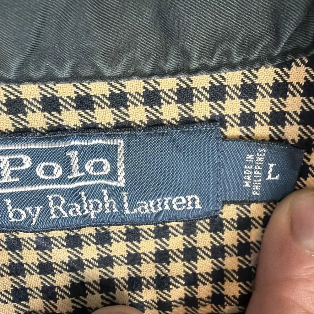 Vintage Polo Ralph Lauren Flannel Shirt Mens Large Yellow‎ Gingham Elbow Pads